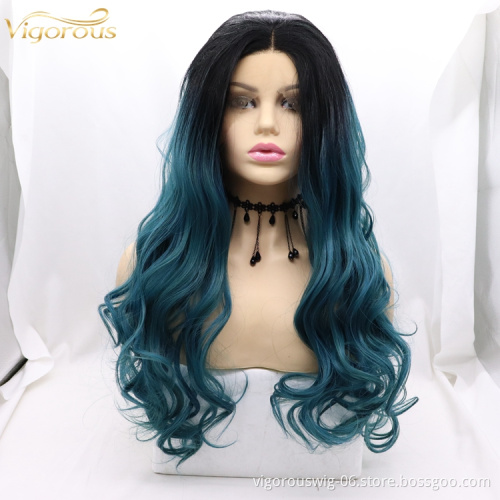Vigorous Wholesale Water Body Wave long Lace Frontal Wigs ombre Hair Lace Synthetic Hair Wigs